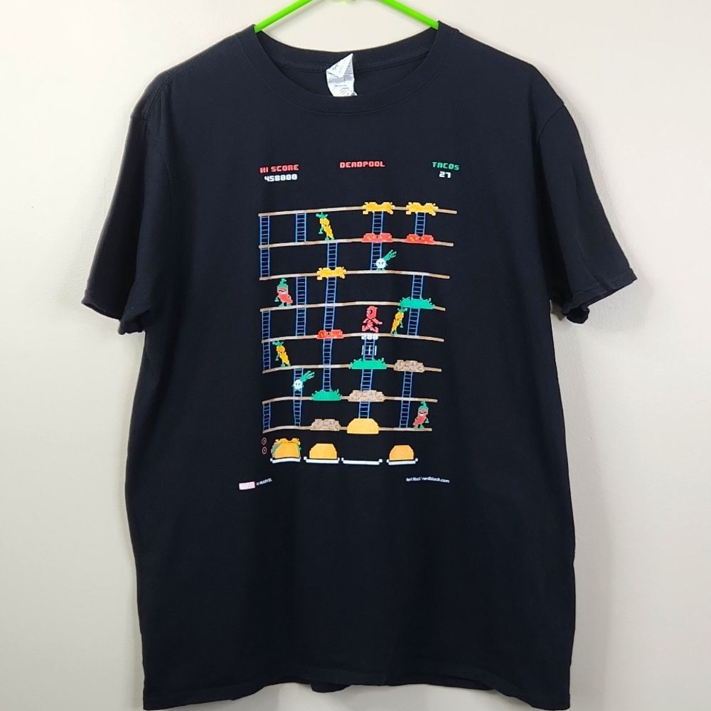 Gildan Deadpool NES Burger Time Mashup Short Sleeve Frontside Graphic Tee M - Picture 1 of 6